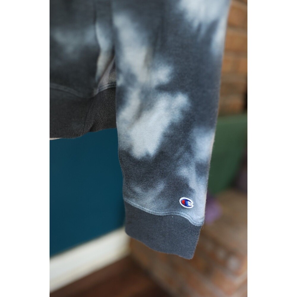 Champion Women's Black/Grey Tie Dye Pullover Hoodie Spellout Soft Large - Picture 4 of 9